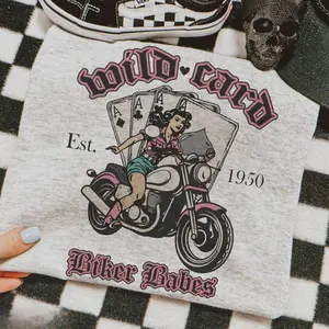 Wild Card Biker Babes shirt, vintage crewneck sweatshirts, western outfit women, cowgirl outfits, western clothing stuff tops, country concert outfits, western style clothes