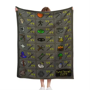 Retro Gamer Skill Flannel Blanket – Level 99 Cozy Fleece Throw for Couch, Bedroom Gaming Setup Perfect Gift for MMORPG Fans Festive birthday All-Season Use