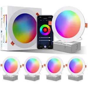 Smart Recessed Lighting 6 Inch, WiFi＆Bluetooth Color Changing Retrofit LED Can Lights, 13W 1050LM RGBCW 2700-6500K Ultra-Thin Wafer Lights Compatible with Alexa Google Assistant, 4 Pack