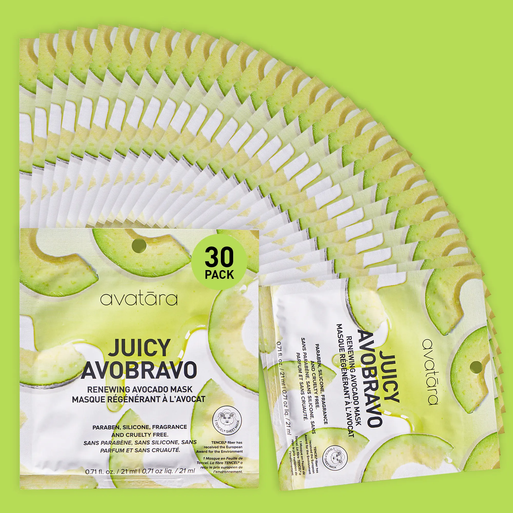 Avatara Juicy Avobravo Soothing Face Mask - 30 Pack | Korean Calming Mask with Avocado Fruit Extract | K-Beauty Soothing Face Mask for Sensitive, Stressed-Out Skin