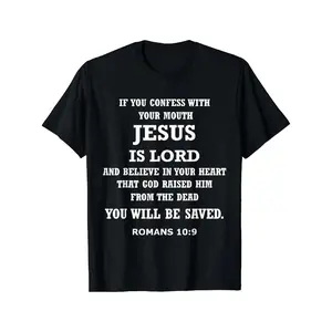 Men's Romans 10-9 Bible Verse Graphic Tee, Breathable Cotton Fabric Menswear, Short-Sleeve Round Neck Oversized Crewneck, Faith Christian Streetwear Casual Summer Top