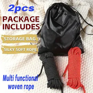 2pcs long rope, 5 meters each, black and red, wear-resistant soft rope, 8mm multifunctional long satin woven twisted rope tiktokshopspringglowup