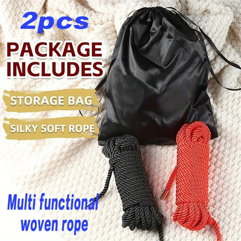 2pcs long rope, 5 meters each, black and red, wear-resistant soft rope, 8mm multifunctional long satin woven twisted rope