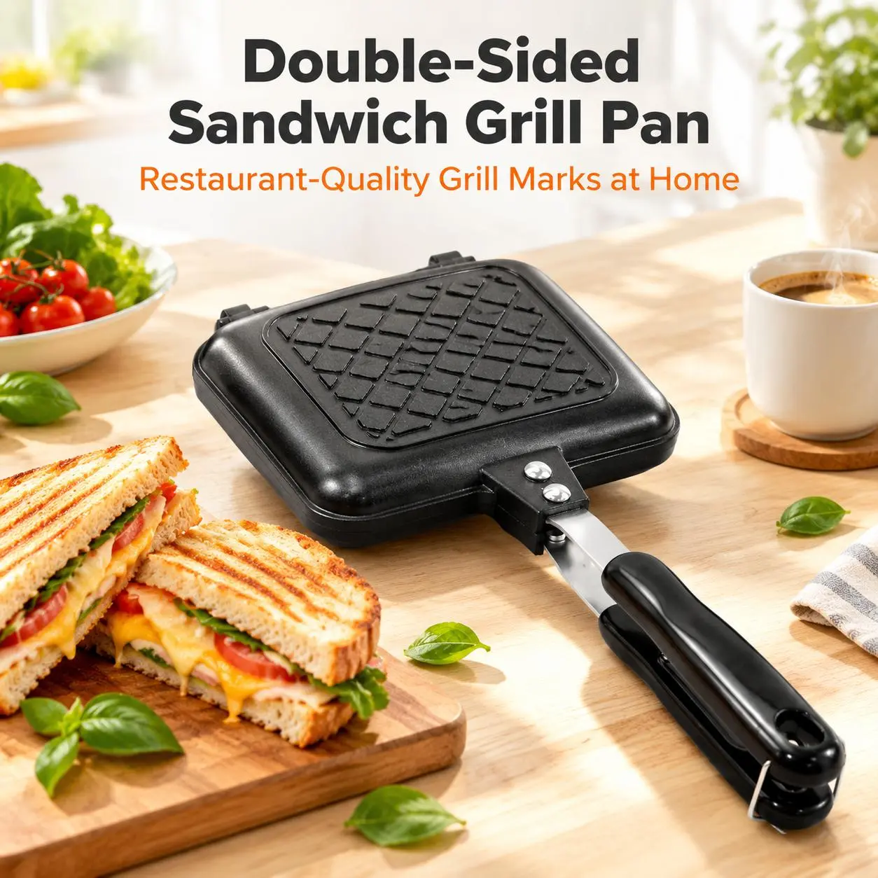 Grilled Sandwich Maker,Camping Toastie Maker, Stove top Panini Press Pan with Non-Stick Plates, Double Sided Hot Toasted Sandwich Maker Breakfast Frying Pan for Outdoors Camp Home Kitchen