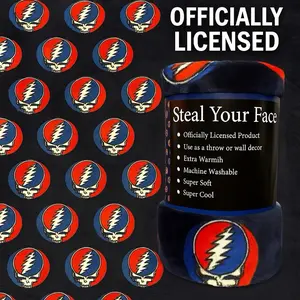 Grateful Dead Officially Licensed Steal Your Face Fleece Blanket 50" x 60" Plush Throw for Throw or Wall Decor Extra Warmth Super Soft Machine Washable