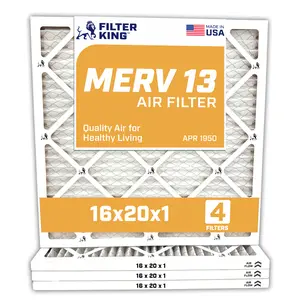 Filter King 16x20x1 Air Filter | 4-PACK | MERV 13 HVAC Pleated A/C Furnace Filters | MADE IN USA | Actual Size: 15.5 x 19.5 x .75"