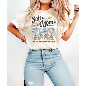 Comfortable Retro Beach Club T-shirt, Salty Mom Beach Club Instant T-shirt, Retro Beach Girls T-shirt, Fashionable Summer AtmosphereRAIMENTRY