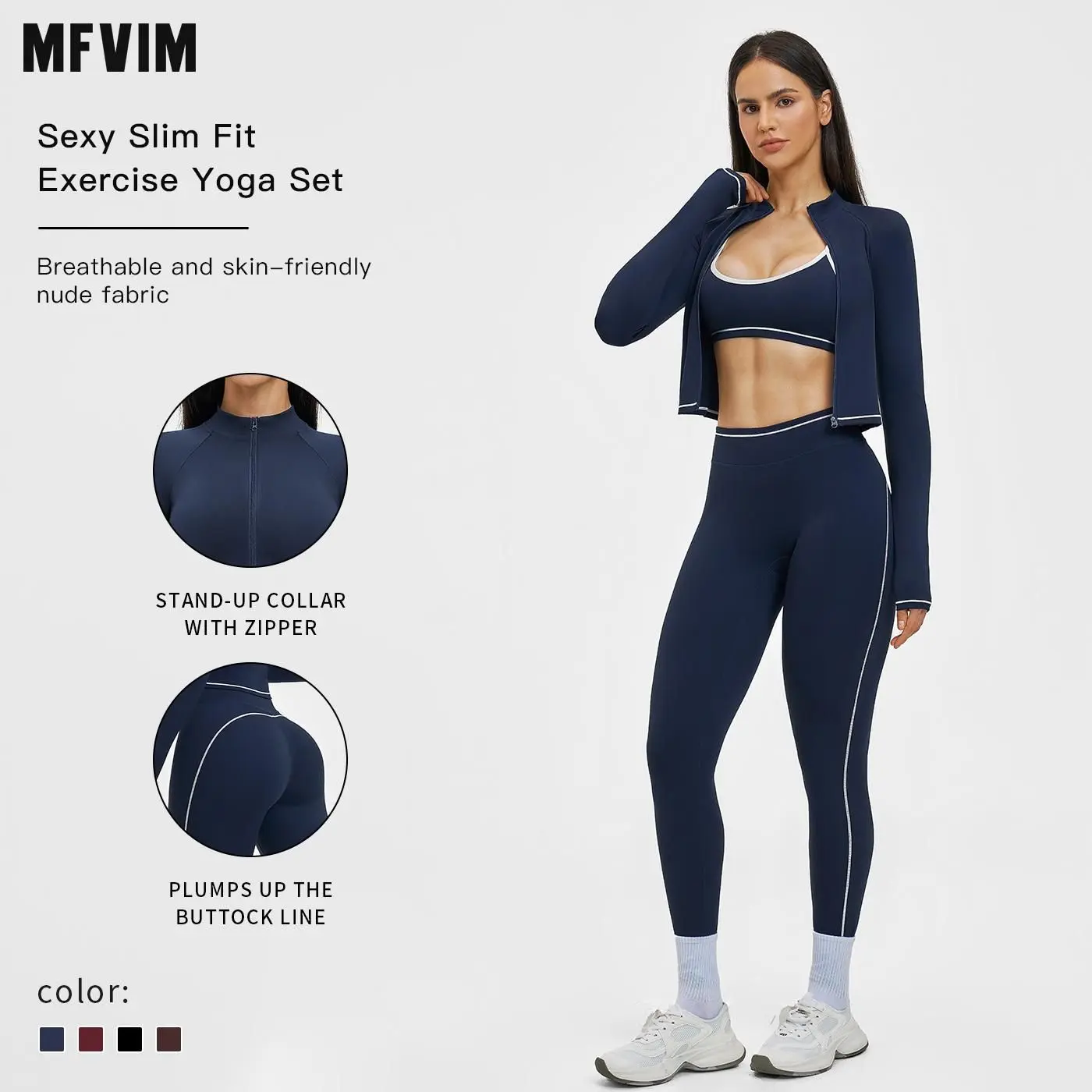 MFVIM women’s comfortable sports set: zip-up cropped jacket, comfortable bra, and slim-fit athletic pants; three-piece casual sportswear for gym and everyday activities; activewear tracksuit set