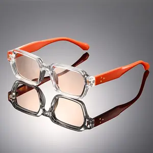 1Pc Retro Square Frame Glasses - Orange-Tinted Rectangular With Clear Decorative Lenses, Lightweight Metal Hinges & Microfiber Cloth - Unisex Fashion Eyewear For Phography Props, Birthday