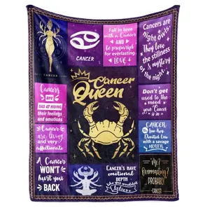 Purple checkered twelve zodiac signs Printed Blanket for Sofa Bed Travel Camping Living Room Office Conditioning Blanket
