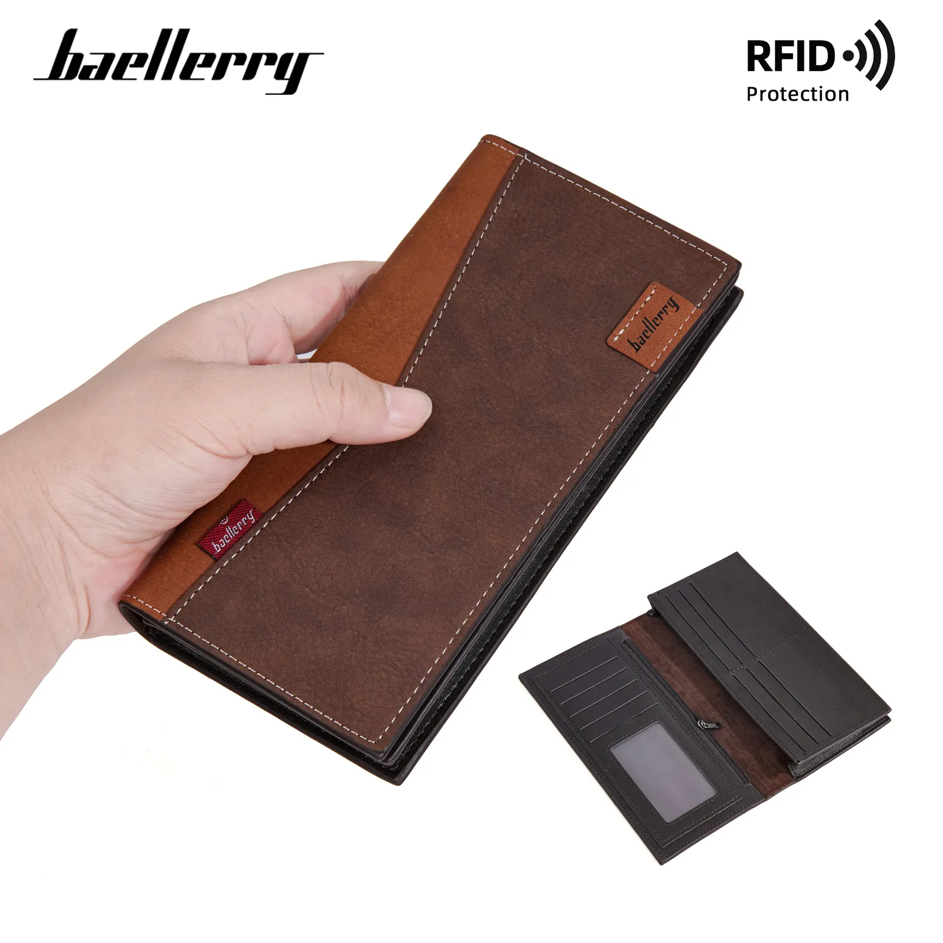 GOODBEE Men's Retro RFID Blocking Wallet, Slim Long Wallet with Multiple Card Slots, Zipper Pocket & Cash Organizer