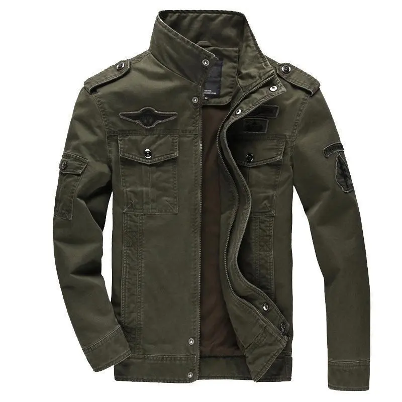 Spring New Men's Casual Cotton Military Jacket Outdoor Loose plus Size Workwear Jacket Coats Fabric Menswear Pocket