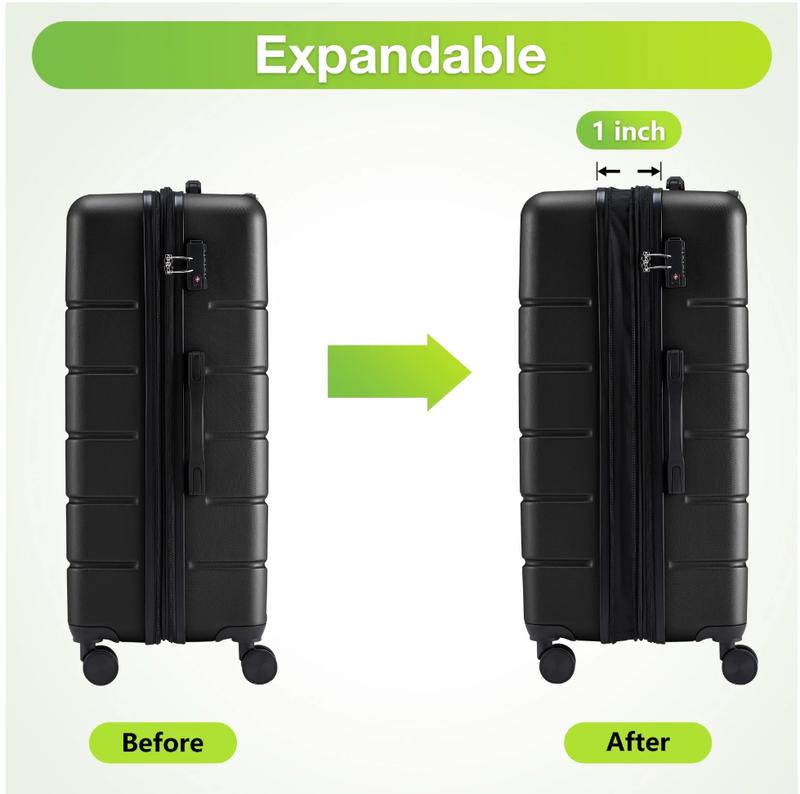 Set of 3 Hardside Luggage, Expandable Rolling Luggage with TSA Lock and Spinner Wheels, Black