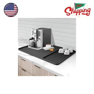 Silicone Coffee Mat, 24''x16'' Bar Mat with Detachable Dish Drying Mat