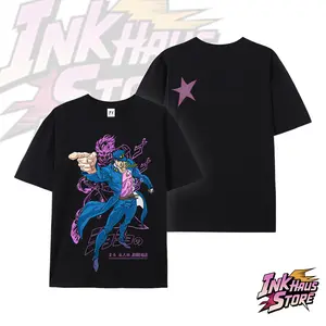 Jotaro Kujo and his Stand "Star Platinum" -- Short-sleeved cotton unisex casual T-shirt