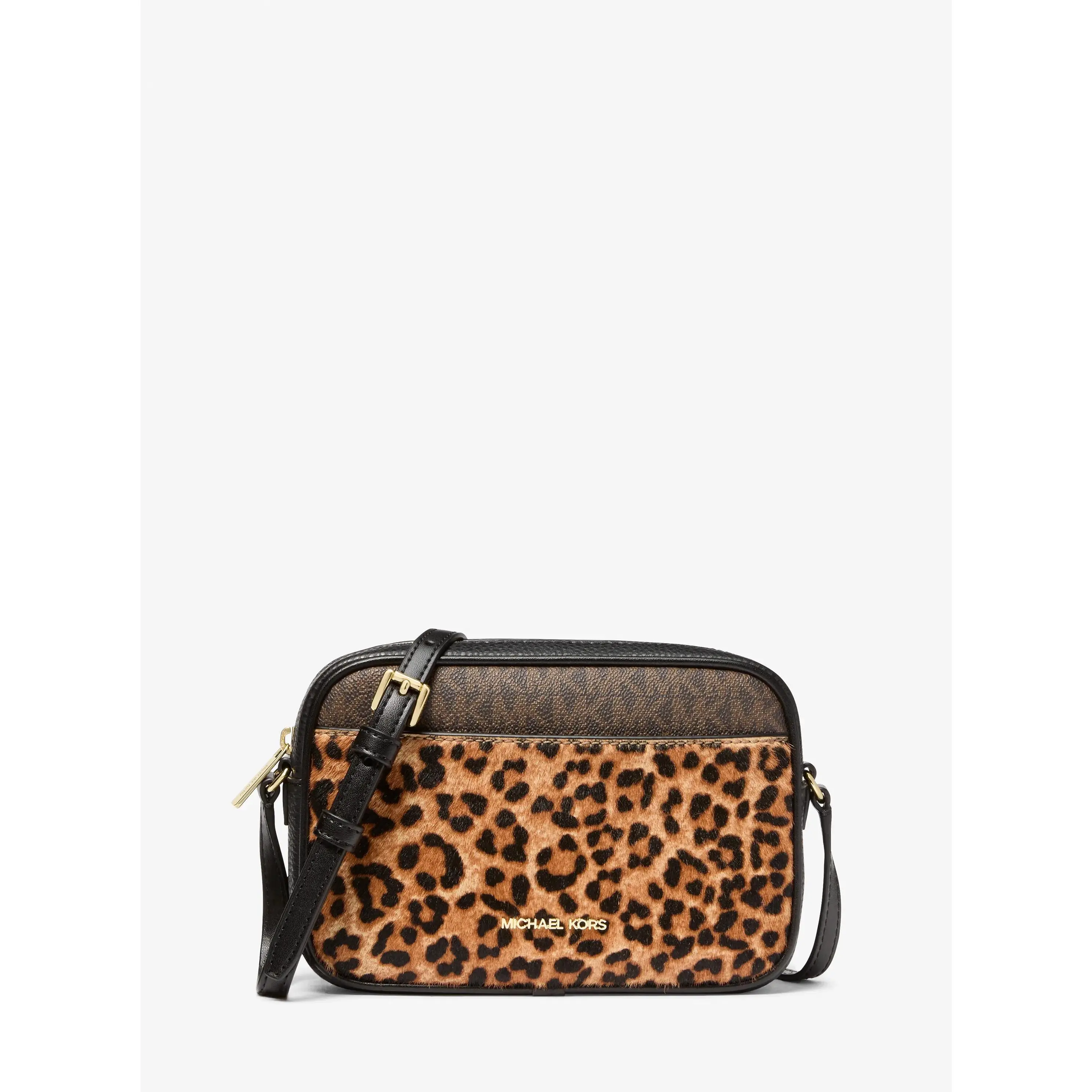 Jet Set Travel Leopard Print Calf Hair and Signature Logo Camera Crossbody Bag
