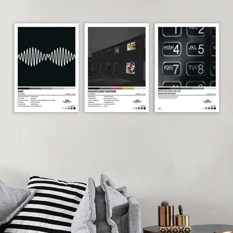 3-Piece Arctic Monkeys/AM/FAVOURITE WORST NIGHTMARE/Modern Music Album Cover Canvas Art Poster, Wall Decor Print, Decoration, Unique Artwork, Song Images, Suitable for Living Room, Bedroom, Home Office & Dining Area, Frameless