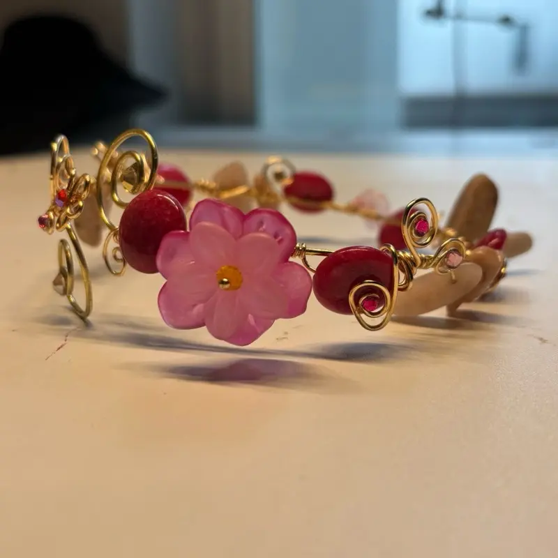 Gemstone Gold Copper Wire Armband  Handcrafted by Adanya Renee