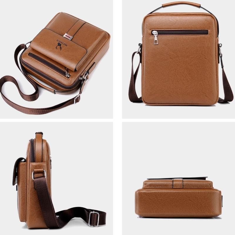 【Local Delivery】Maxoner Messenger Bag for Men Business Vintage Leather Sling Shoulder Purse Portable Travel Crossover Handbag Crossbody