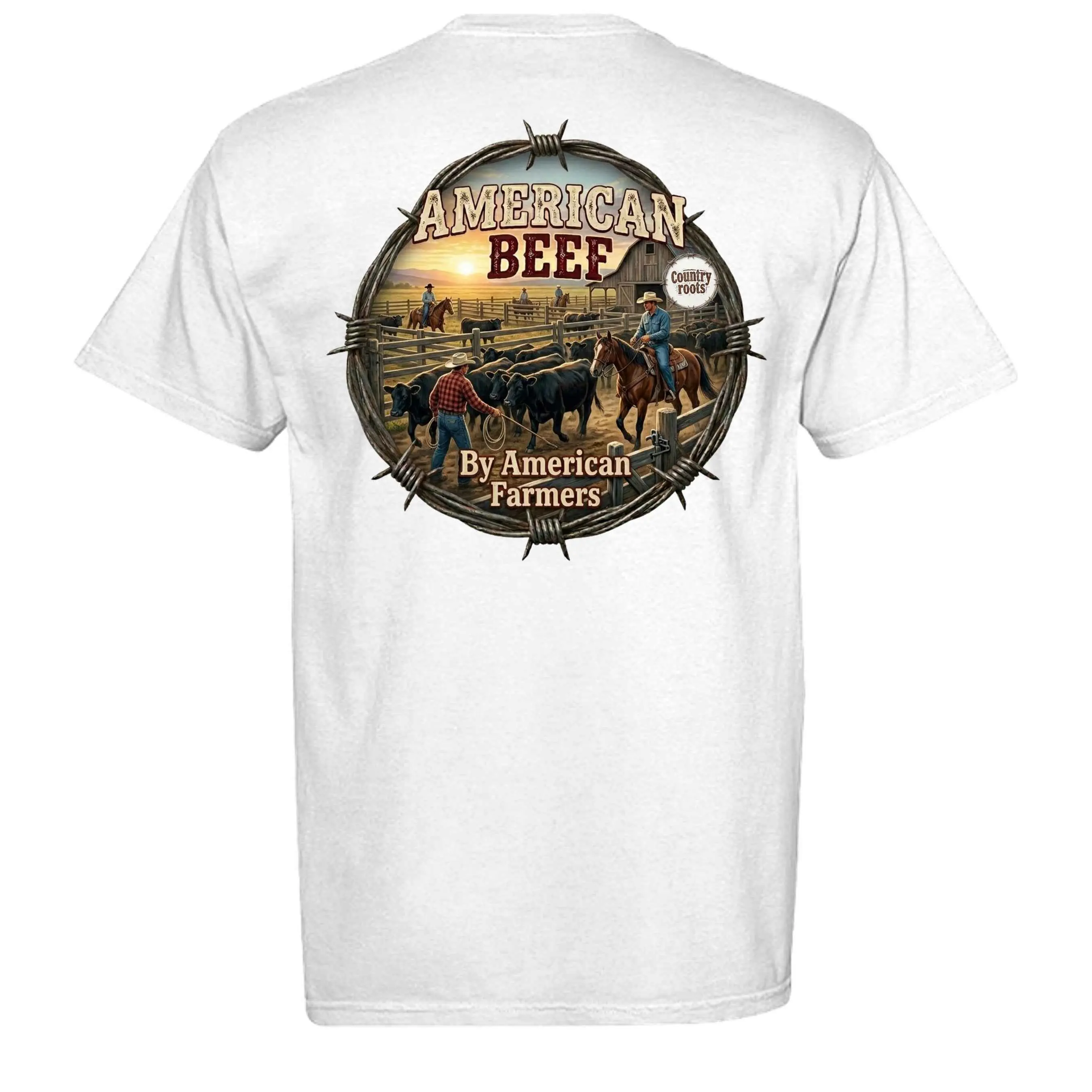 American Beef Pride Graphic T-Shirt – Cattle Rancher Country Tee, Tshirt, Shortsleeve, Casual, Cotton, Beef Lovers, Rancher Pride, Round Neck, Twill Taped Shoulder-To-Shoulder, Apparel, Top, Menswear, Soft, 4Xl, Granite