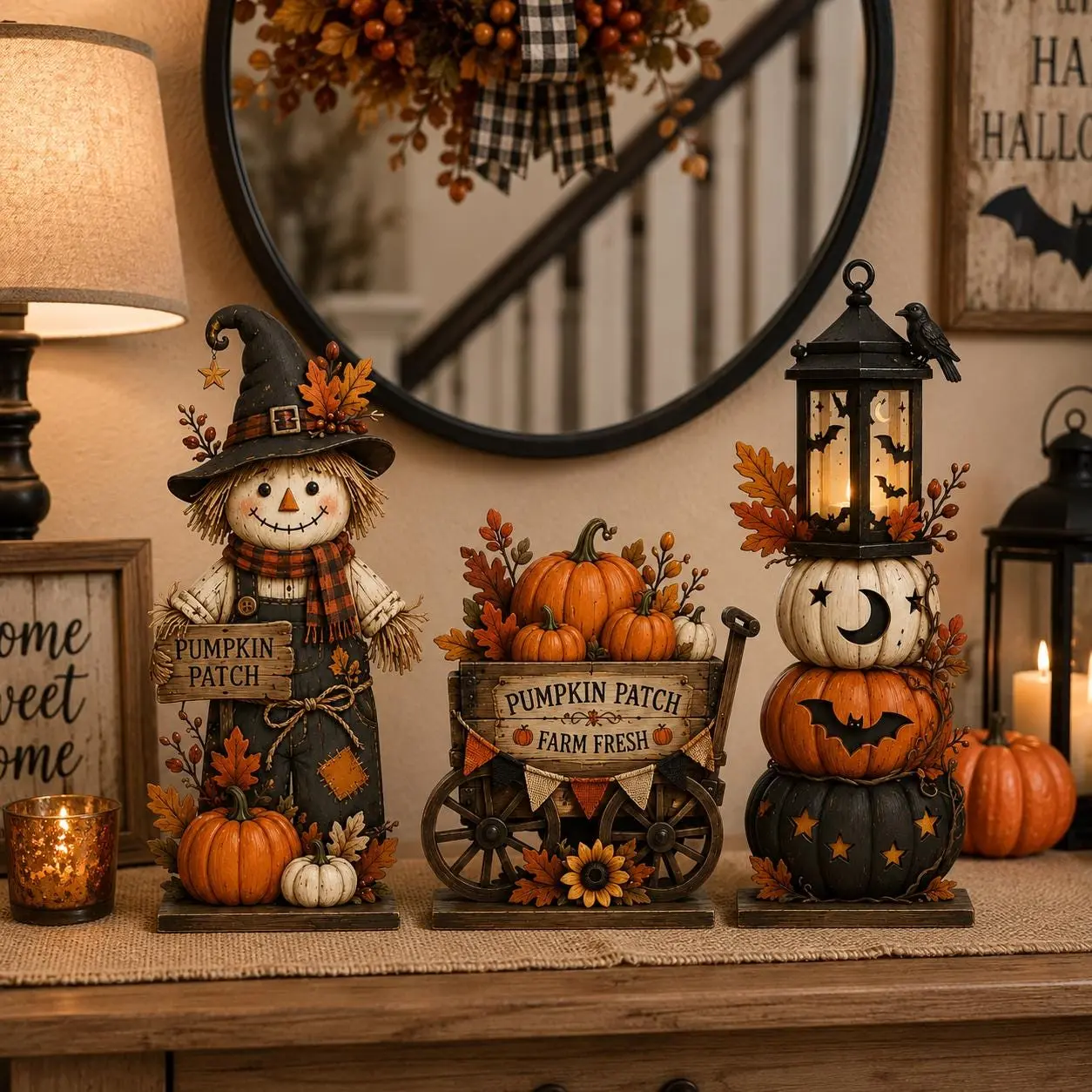 Halloween Wooden 2D Sign Decor, Rustic Pumpkin Patch Scarecrow, Fall Decor 2026, Farmhouse Fall Shelf Sitter, Spooky Lantern Tabletop Ornament, Vintage Halloween Decor 2026