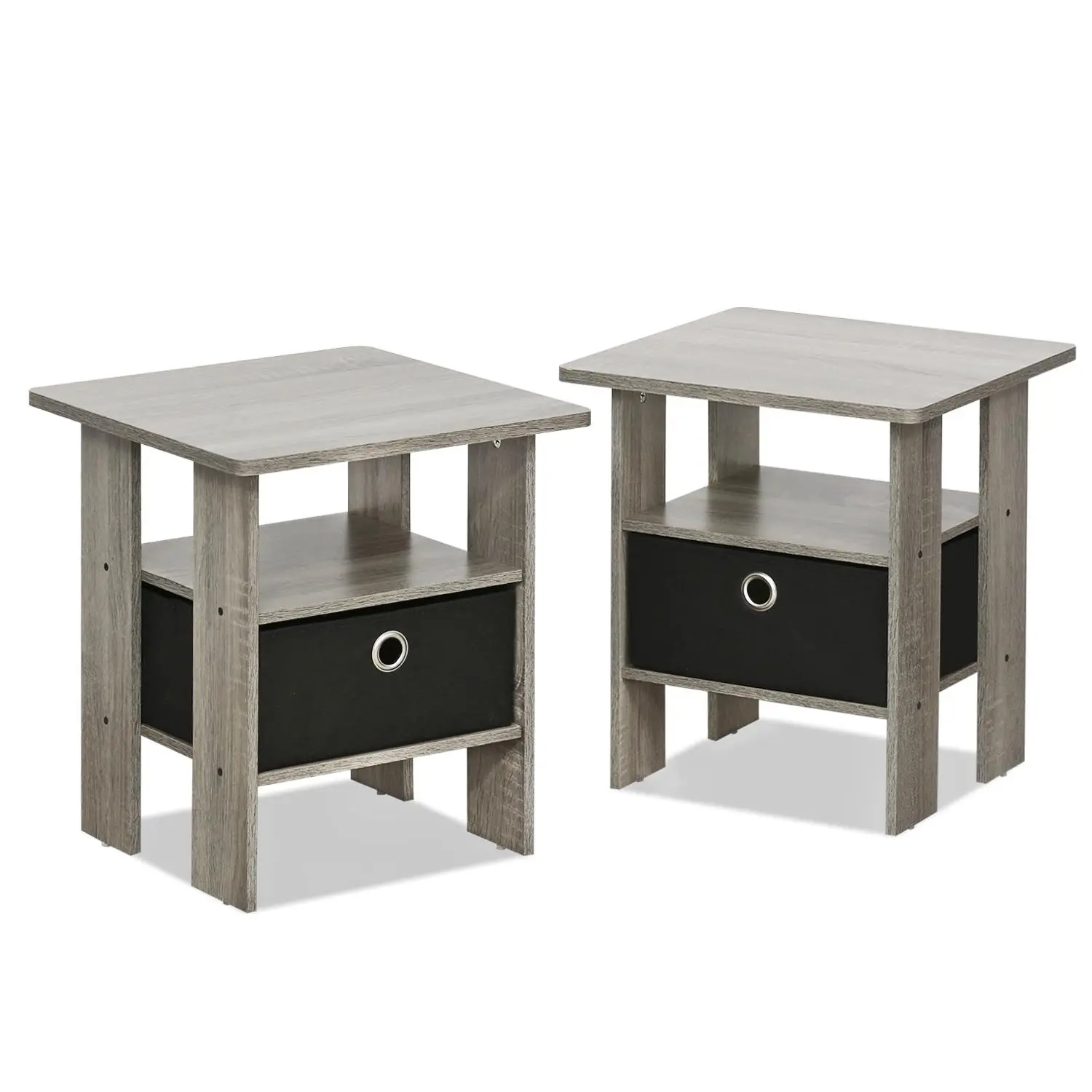 ANDREY 2-Tier French Oak Side Table Set of 2 – Casual, Combo, Dual-Use, Elevated End Tables with Storage Bin, Open Shelf for Bedrooms, Small Spaces, 2-Tier End Tables