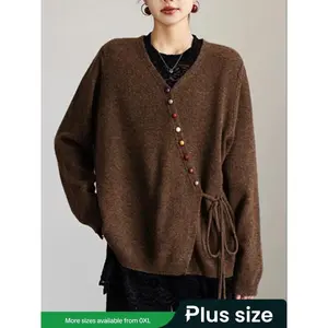 Women's Plus Size Knit Cardigan Sweater Coat, Fall Winter Fashion Colorful Button Design, Casual Loose Fit Pullover Top