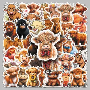 50pieces Q-version cartoon Highland cow cute animal graffiti stickers diy stationery box handbook creative stickers