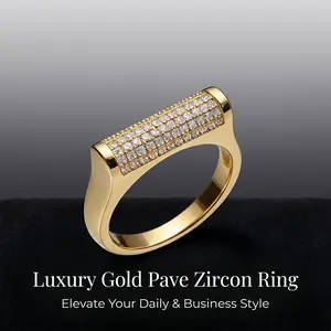 Flat rectangular pavé-set synthetic cubic zirconia ring, minimalist and unique cocktail party ring, minimalist business and cocktail party jewelry.