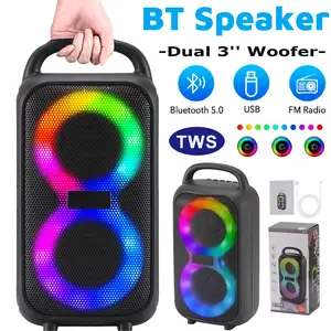 Portable Bluetooth Speaker  Dual 3'' Subwoofer Heavy Bass Stereo Sound System Party USB FM TF TWS LED Light for Outdoor, Party, Camping