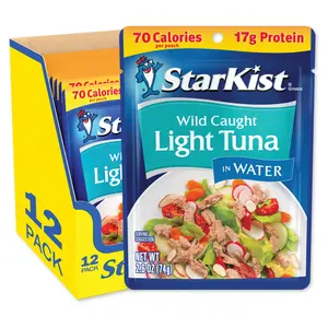 Wild Caught Light Tuna in Water Pouches, Ready to Eat Shelf Stable Seafood, 17g Protein Per Serving, 2.6 oz, Pack of 12