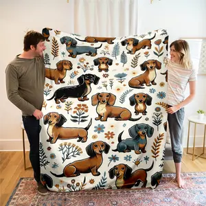 Super Soft Cute Dachshund Prints Flannel Printed 3D Blanket, As Birthday Gifts, Family, Wedding, Souvenir Blankets, Polyester Blankets Suitable For All Seasons, Washable, Machine Washable, Lightweight, Breathable, Comfortable, Warm, Unique