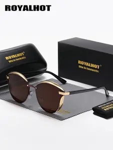 1 Pair Royalhot Unisex Cat Eye Full Frame Sunglasses, Cute Metal Frames Boosting Approachability Polarized Lenses UV400 All Seasons