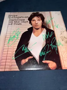 Bruce Springsteen and The E Street Band Hand Signed Autographed Darkness On The Edge Of Town Album Record LP By All Clarence Clemons COA