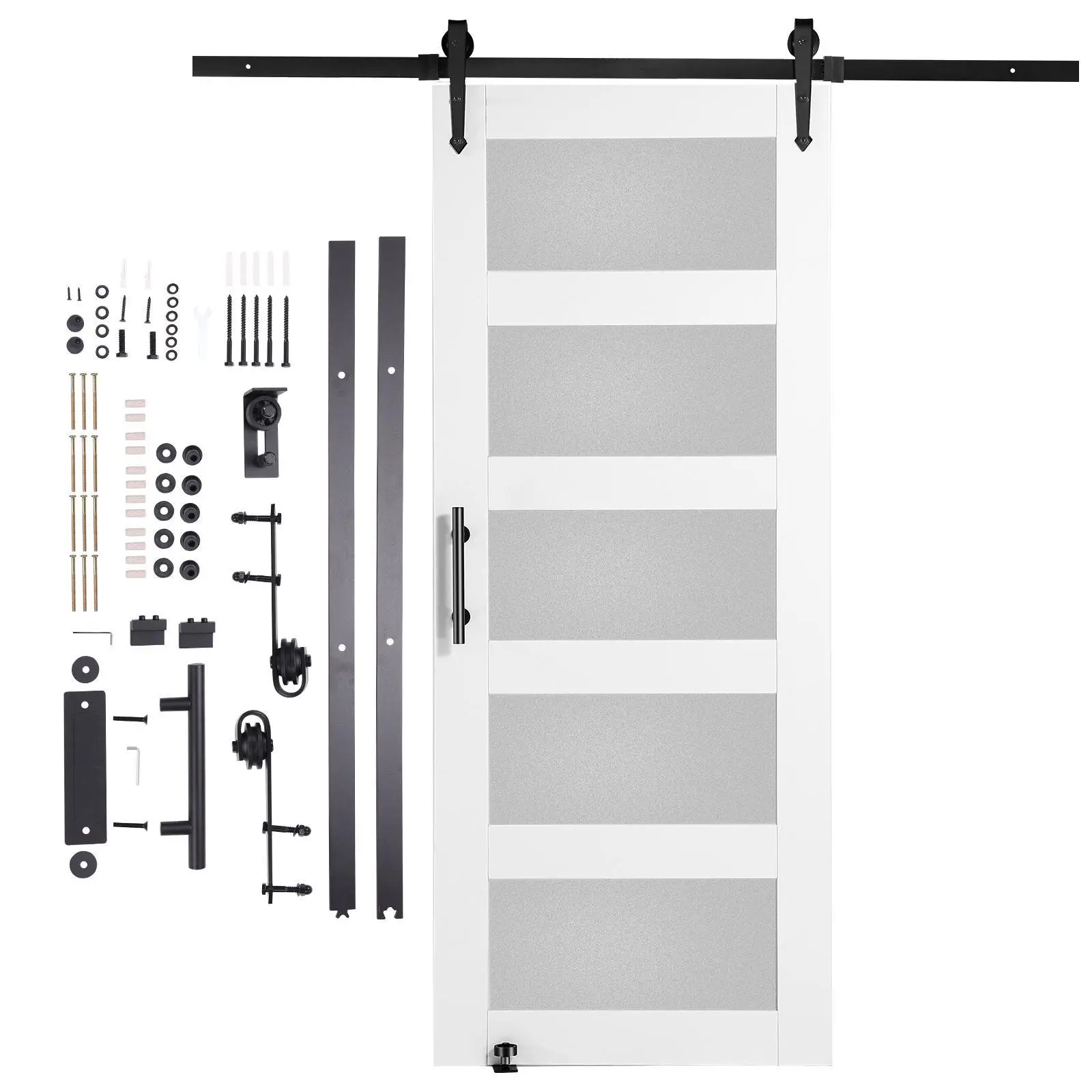 【summerfinds】VEVOR Barn Door and Hardware Kit, 32" x 84" Wood and Glass Sliding Barn Door, Smoothly and Quietly, Barn Door Kit with 8-in-1 Floor Guide and Door Handle, Spruce Wood Slab and Frosted Glass