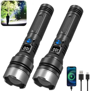 2-in-1 High Lumen Super Bright USB Rechargeable Tactical Flashlight & Power Bank with Digital Display, Zoomable Lantern, Waterproof Headlight, Adjustable Brightness for Outdoor Camping, Emergency (Black), Super Bright Flashlight, High Lumen Flashlight