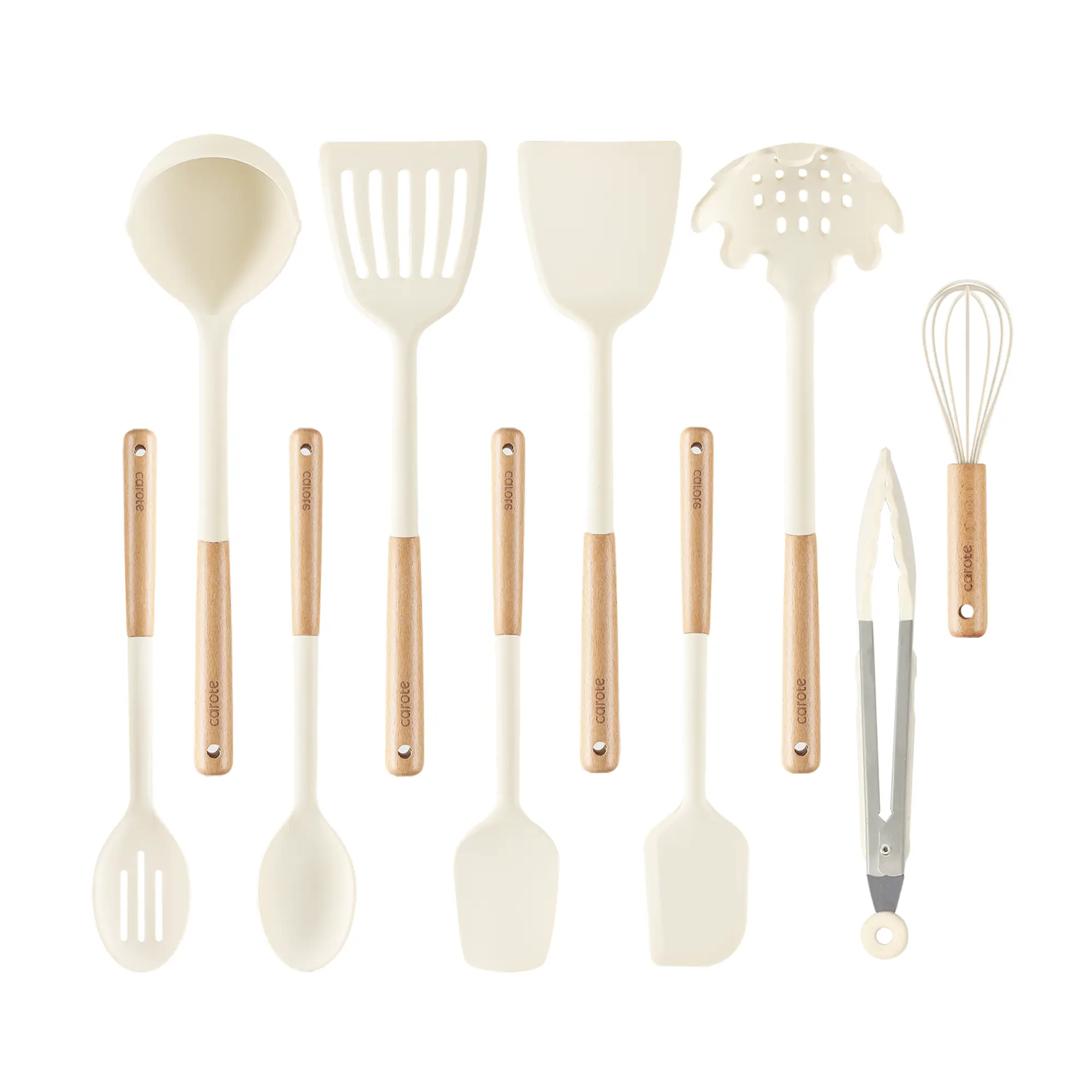CAROTE 10PCS Kitchen Utensils Set, Silicone Cooking Utensils Set with Wooden Handle for Nonstick…