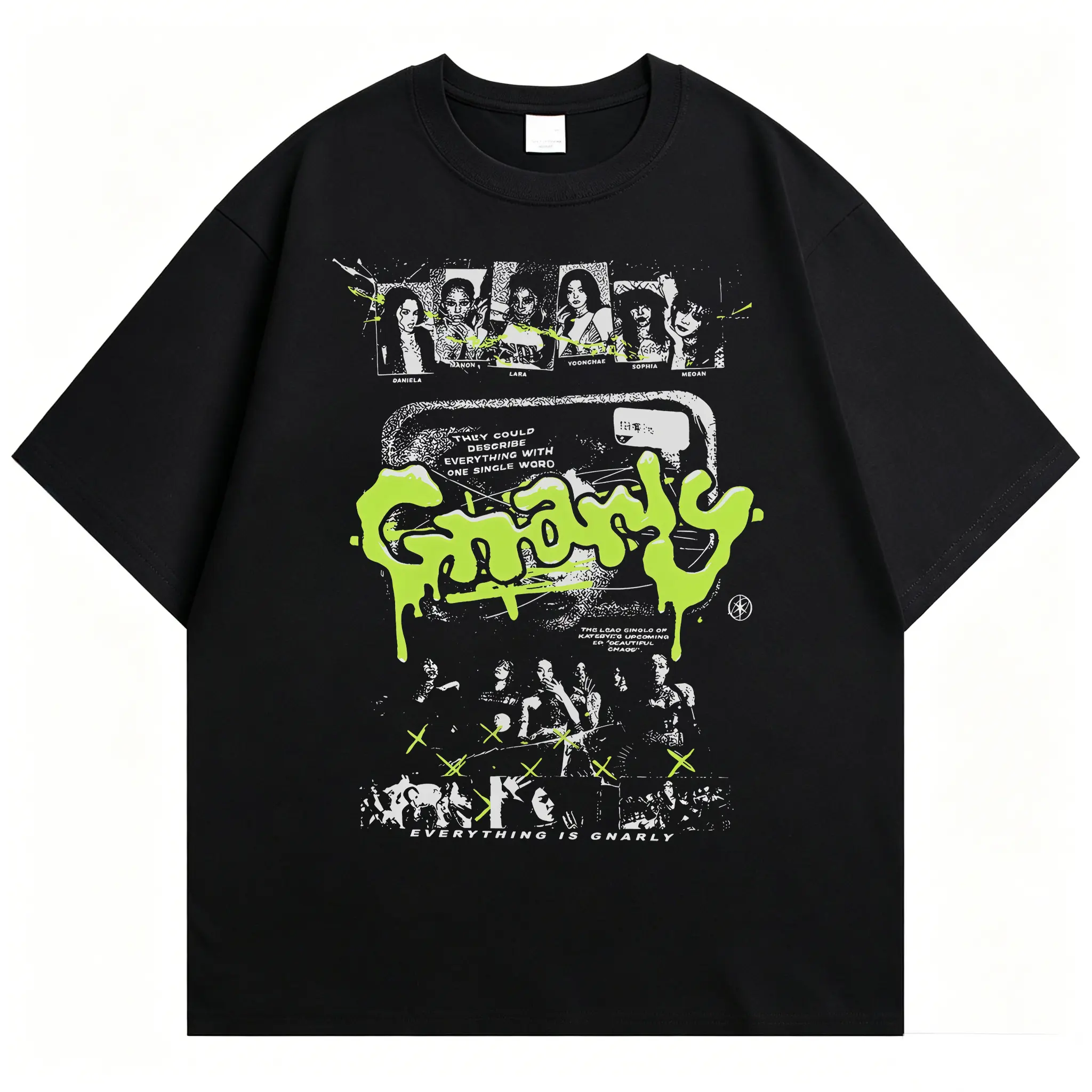 Women's Vintage Graphic 200g 100% Cotton Katseye Gnarly Eyekon Kpop Fan Merch Unisex Y2K 90s Short-Sleeve Crew Neck Tee, Retro Korean Idol Aesthetic Streetwear, Soft Fabric Top for Casual Gym Fitness, Gift for Her Him Round Neck Classic