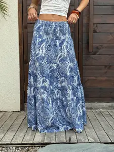 Women's Bohemian Print A-Line Long Dress, Casual Spring Summer Holiday Wear, Comfortable and Stylish, Perfect for All Seasons, Womenswear Maxi Skirt Boho, Boho Beach Skirt