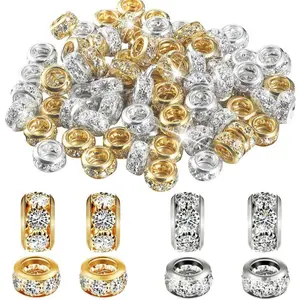 20pcs Silver Color Large Hole Rhinestone Beads, DIY Handmade Jewelry Making, Bracelet Necklace Accessories, Diy Beading Accessories, Valentine's Day Gift