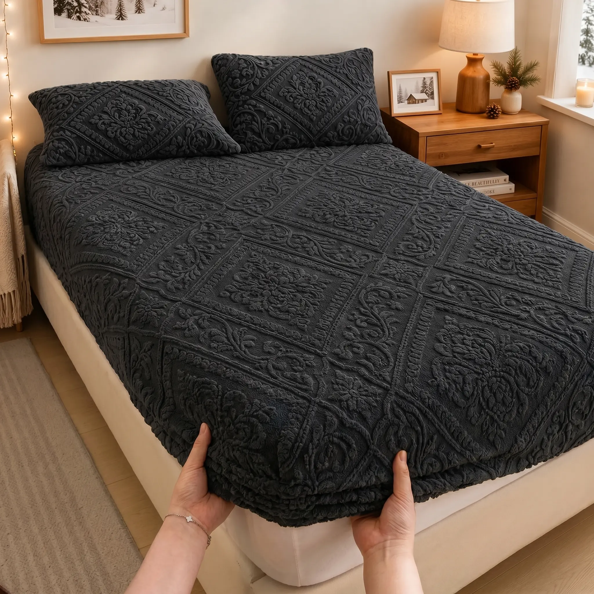 1Pc Fitted Sheet  Luxurious Comfort Soft Cozy  Flannel Bottom Sheet With 12" Deep Pocket, Warm Suitable For Fall Winter And Spring, No Pillowcases, Secure Fit Elastic Corner Strap  Mattress Bed Sheet Comfortable BeddingChristmas  Holiday Gift, Home Decor