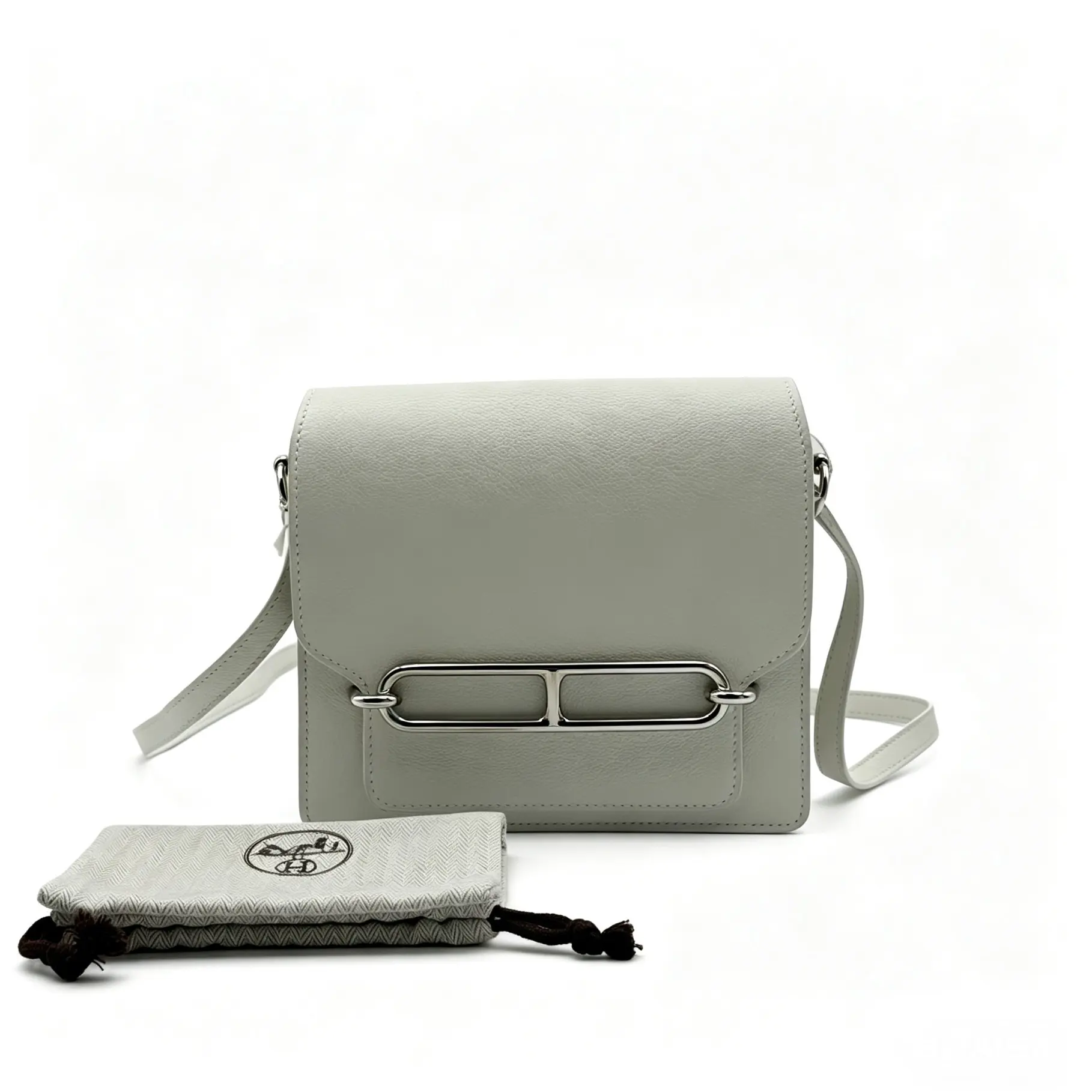 Pre-owned HERMÈS H5 Roulis Glacier White leather mix, pure white with silver trim and buckle, HW, H21326534
