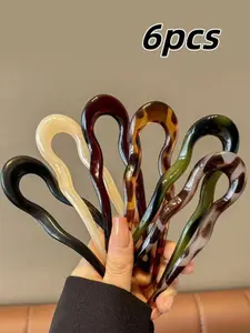 6pcs U-Shaped Hair Pins, Geometric Design for Women & Girls, Ideal for Daily Use, Travel, Festivals, Parties, Work, School, Hairpin, Hair Clip Set