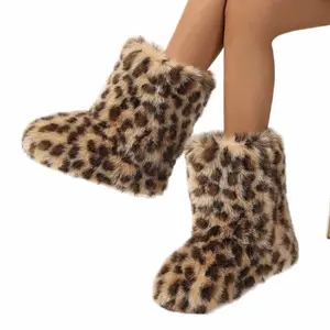 Wild Luxe Faux Fur Leopard Print Boots - Ultra-Soft Cozy Lightweight Cheetah Print for Fall Winter Festivals