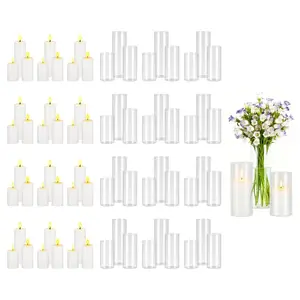 VEVOR Pillar Candles and Glass Vases Set 72 Pcs, Clear Cylinder Hurricane Candle Holders for Wedding Centerpieces, Tall Vase for Table Decor, Wedding Party, Thanksgiving, White (2.56x 4.7, 5.9, 7.9)
