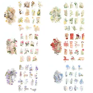 6 pcs Transparent Aesthetics Sticker Natural Flower Stickers Die Cut Gold Foil Floral Stickers Scrapbooking Supplies for Cards Decoration