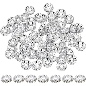 Rhinestone Beads for Pens Making, 100 count 12mm Bulk Beadable Spacer Beads Rhinestone Beads Glitter Wave   Beads for DIY Pens Bracelet  Making Craft Supplies(Style1)