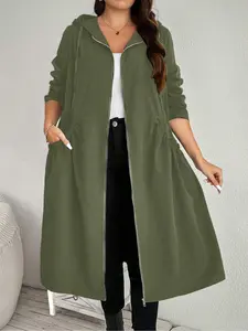 Plus Size Women's Casual Baggy Woven Jacket, Stylish Long Sleeve Outerwear, Comfortable Loose Fit for Daily Wear, Trendy Fashion Piece for Spring & Fall, Womenswear