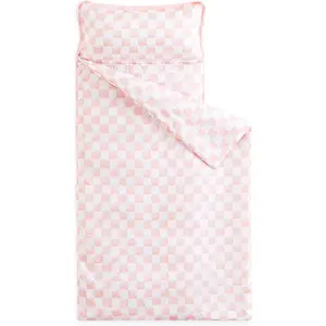 Toddler Nap Mat with Pillow and Blanket for Kids Boys Girls Ages 3 Plus in Kindergarten Daycare Preschool Roll Up Sleeping Bag Checkered Plaid Grid