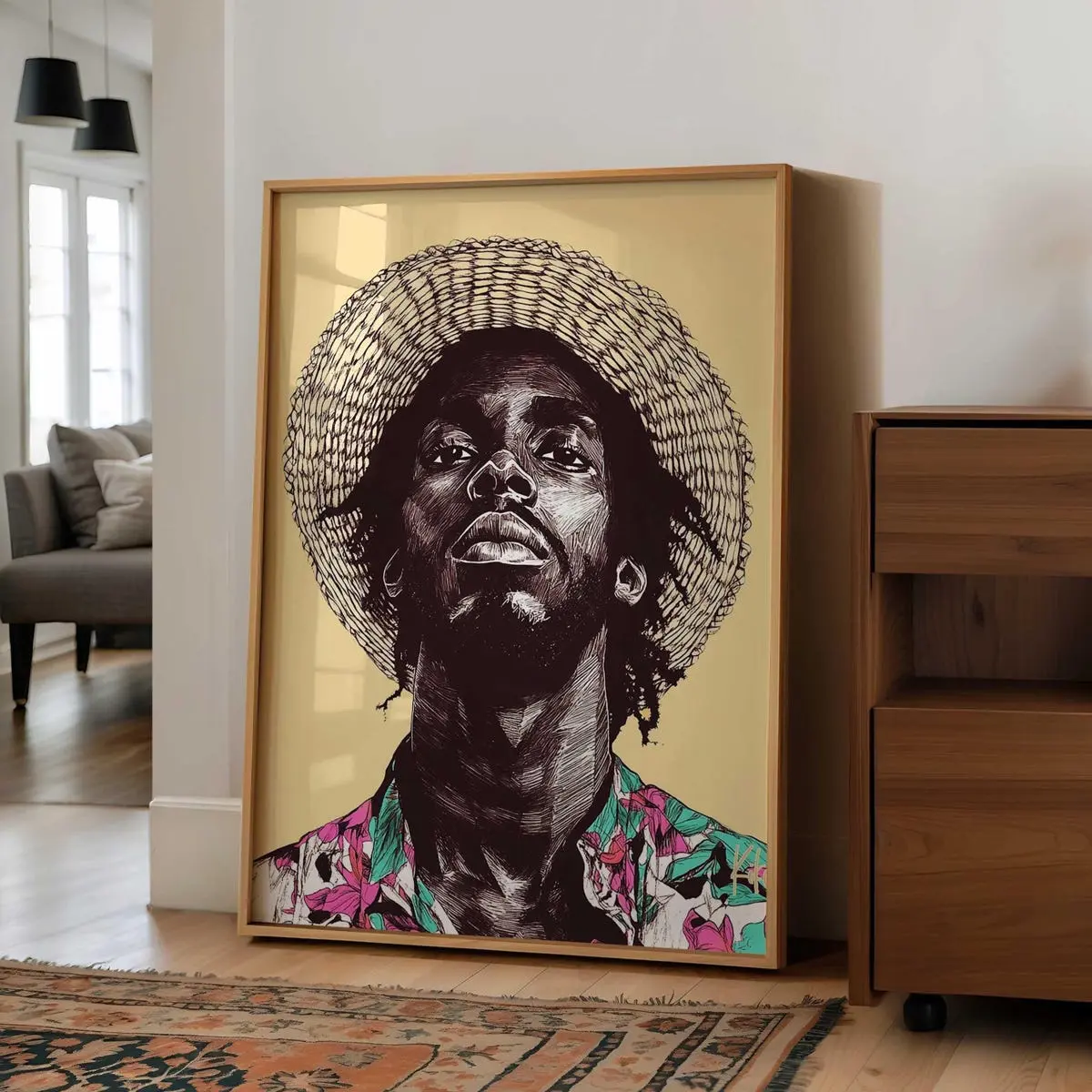 Unframed, Room Decor, Black Man Portrait, Black Man in Color Art, Bohemian, Caribbean  Wall Art, Urban Black Man Poster -  5 Sizes (8x12–27x40 inch)